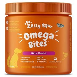 Zesty Paws omega 3 alaskan fish oil dog chew treats.